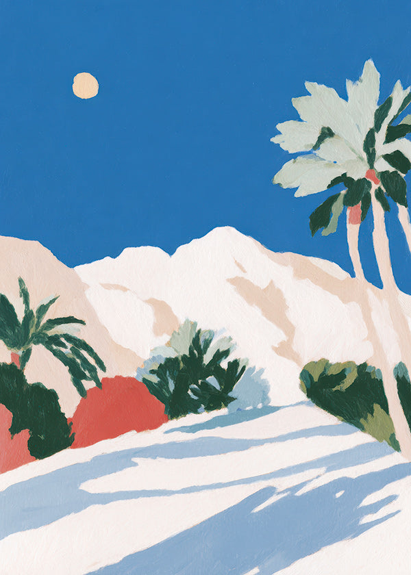 Lámina botánica con palmeras y montaña