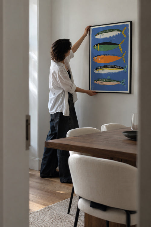 Blue Fish Triptych - Framed poster in an interior