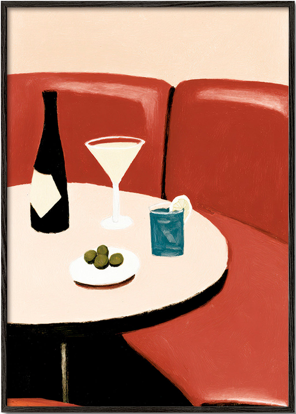 Cuadro de cocina con cóctel martini y aceitunas – Black Frame