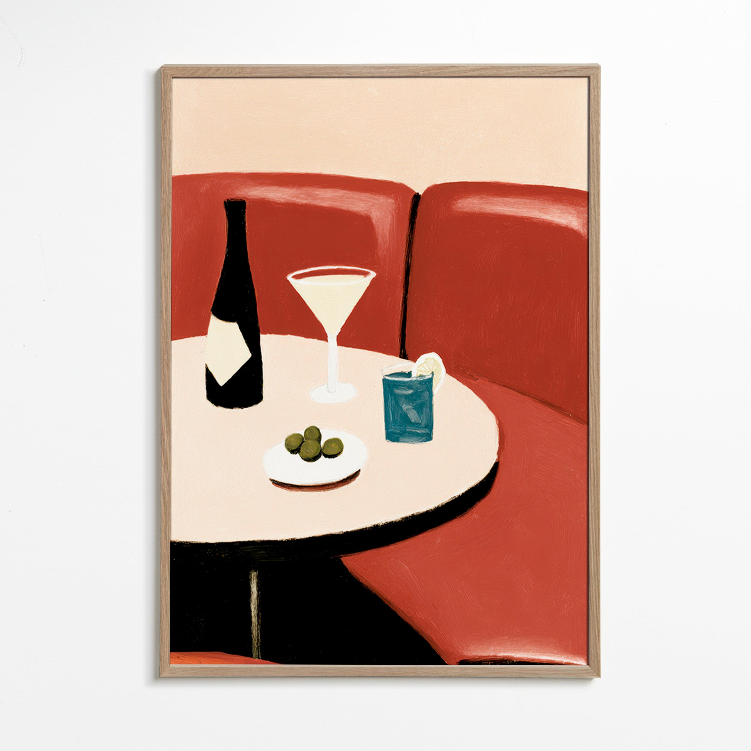 Cuadro de cocina con cóctel martini y aceitunas – Oak Frame