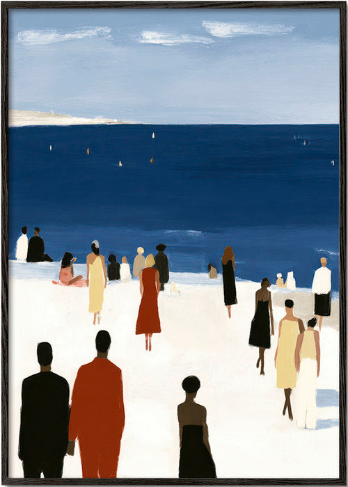 Cuadro de paisaje costero con figuras elegantes – Black Frame