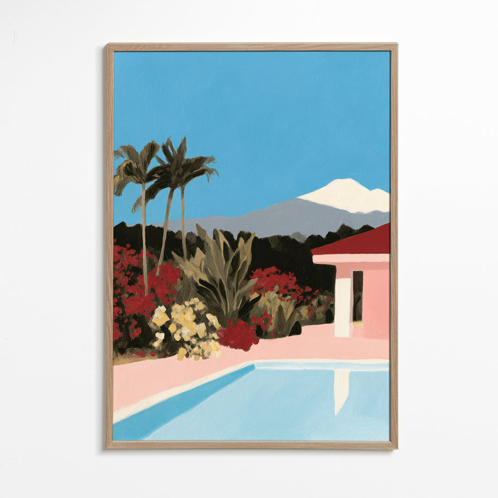 Lámina botánica con piscina y palmeras – Oak Frame