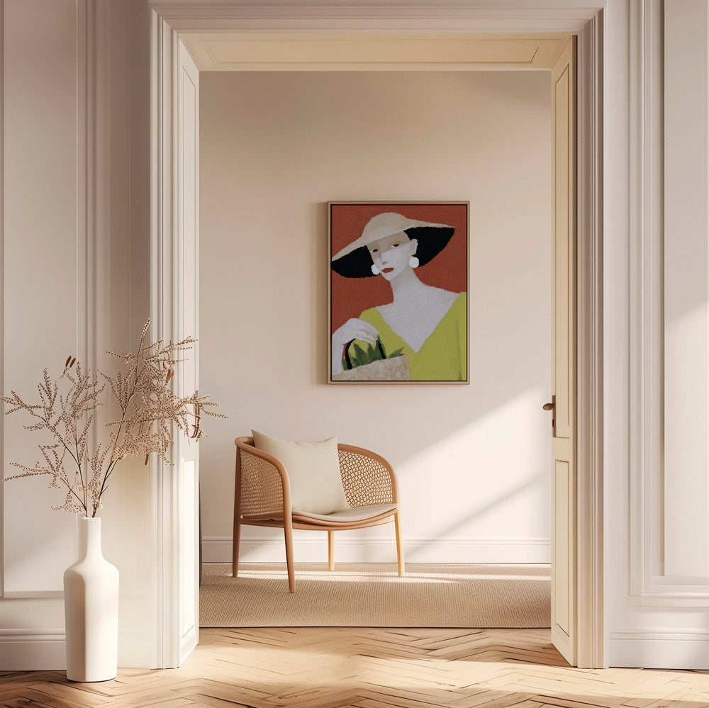 Ilustración: mujer con sombrero y cesta – Canvas1