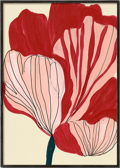 Botanischer Druck: scharlachrote Blütenblätter – Black Frame