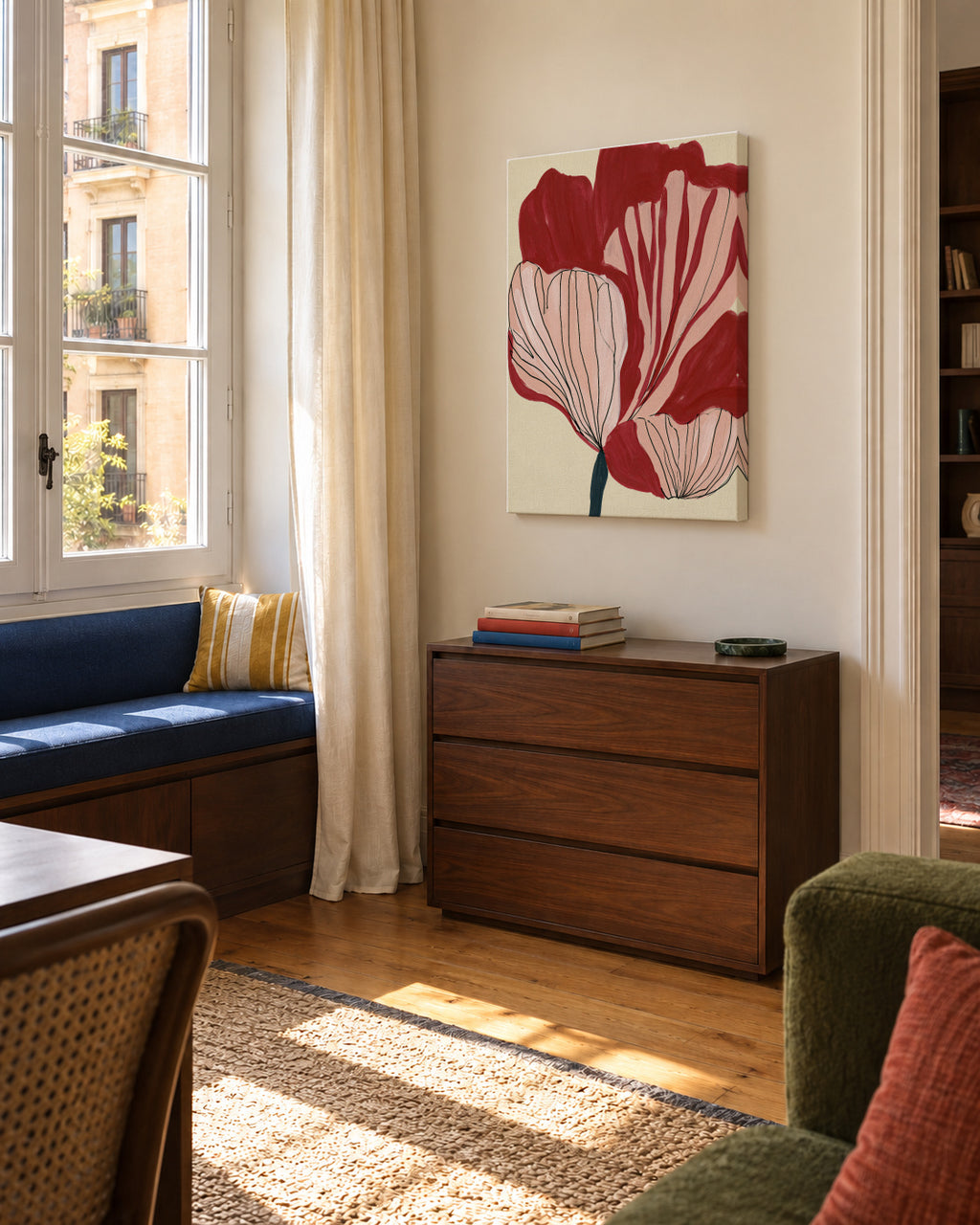 Scarlet Petals - Unframed canvas in an interior