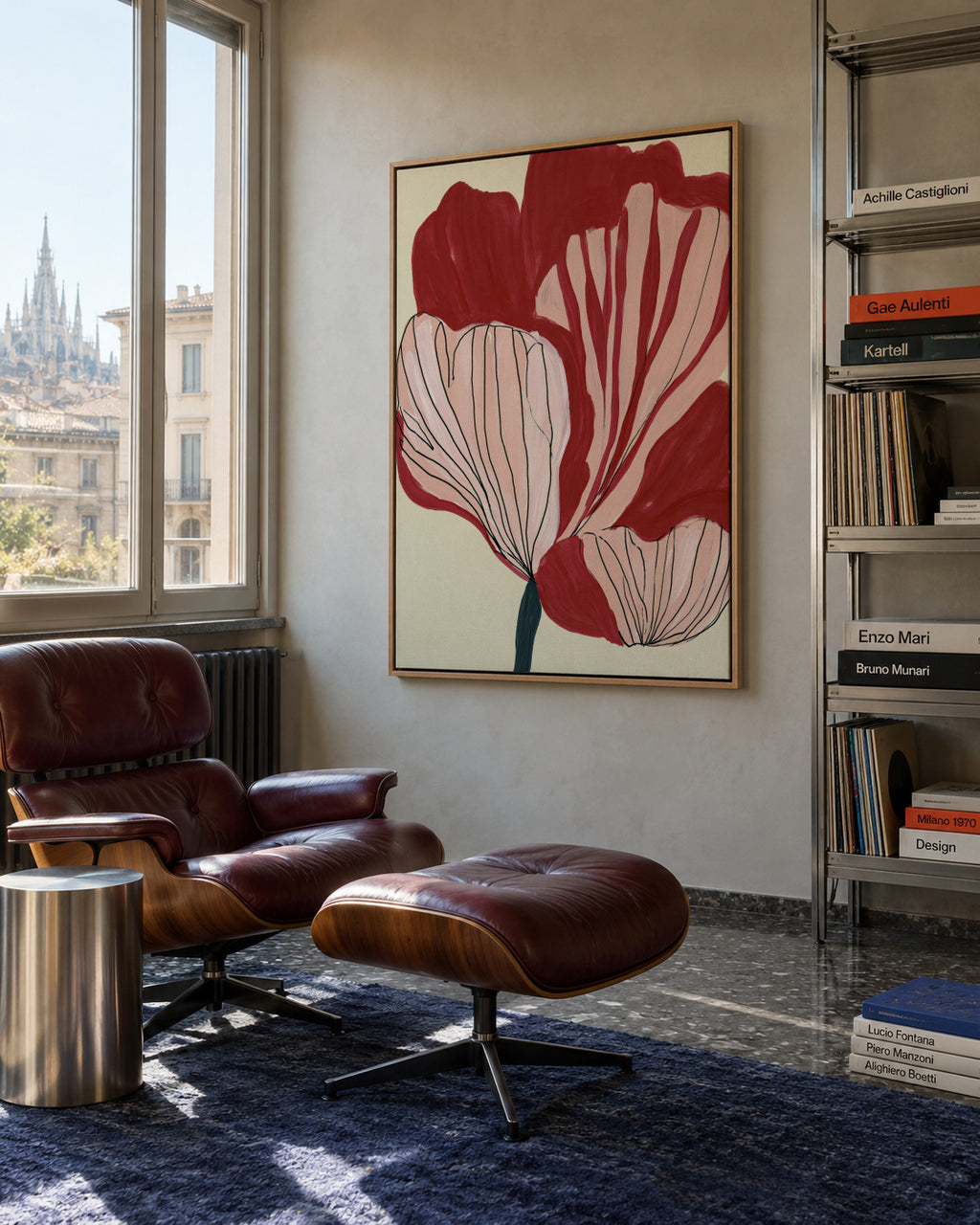 Scarlet Petals - Framed canvas in an interior