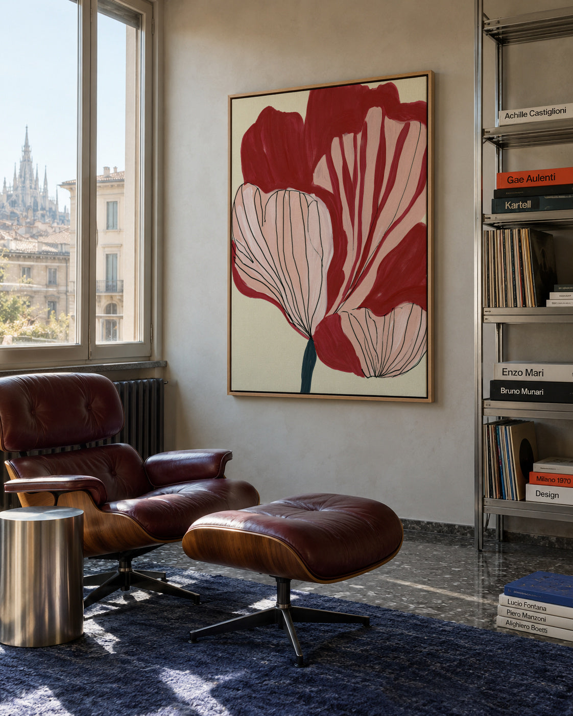Scarlet Petals - Framed canvas in an interior