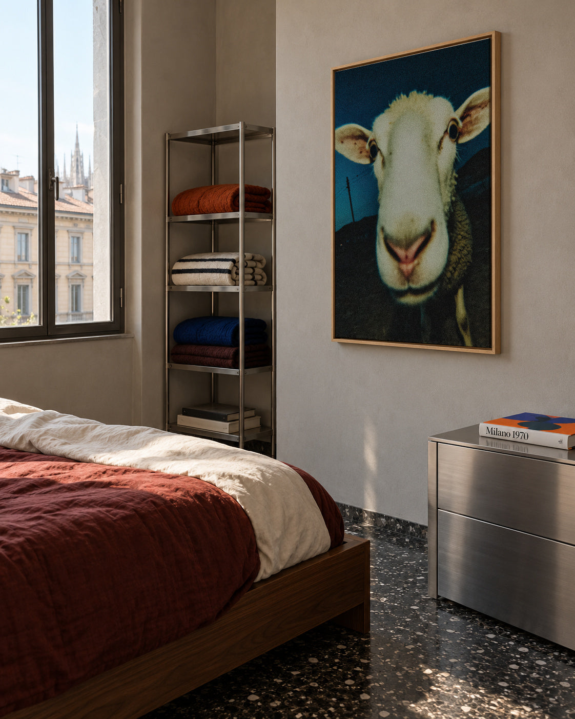 Curious Sheep - Framed canvas in an interior