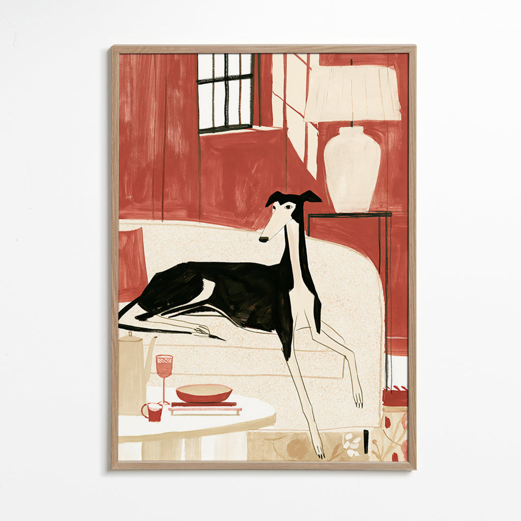 Galgo-Illustration auf Sofa