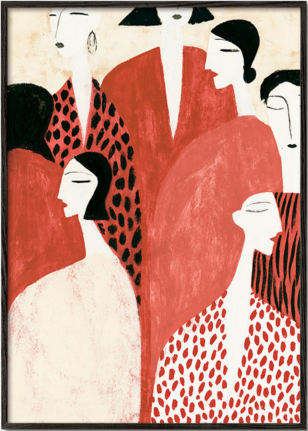 Illustration mit Terrakotta-Figuren und grafischen Mustern