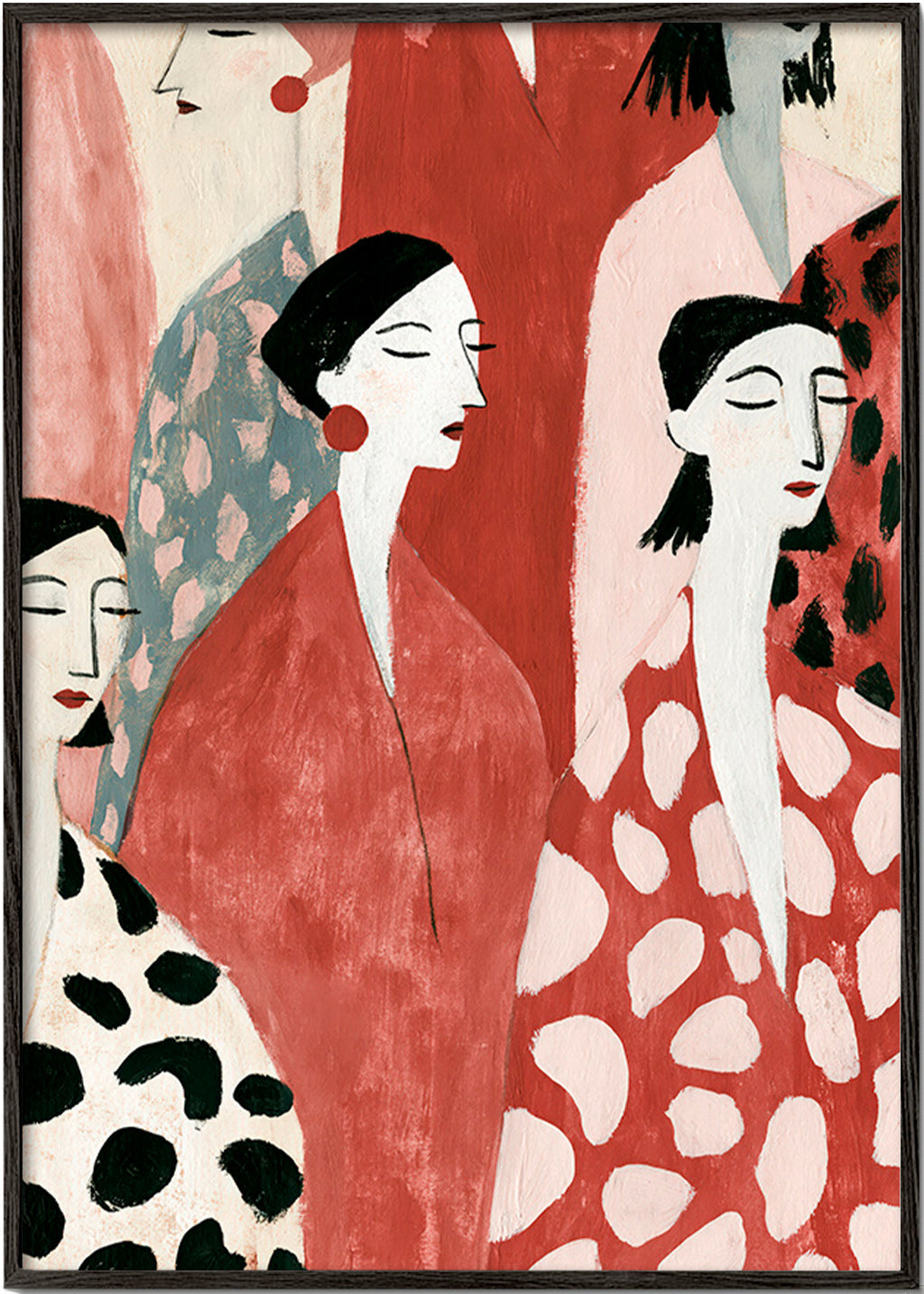 Illustration weiblicher Figuren in Rot