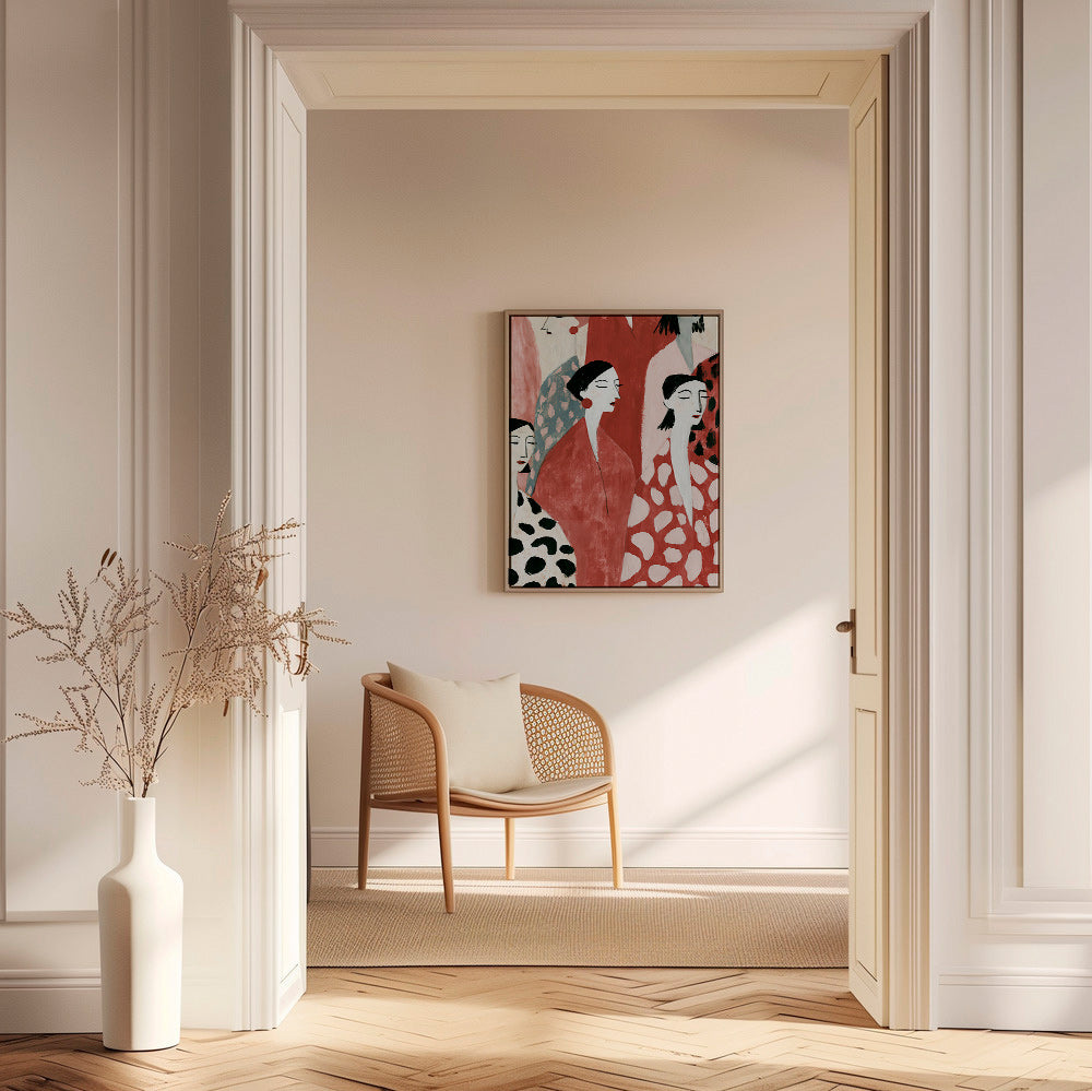 Illustration weiblicher Figuren in Rot