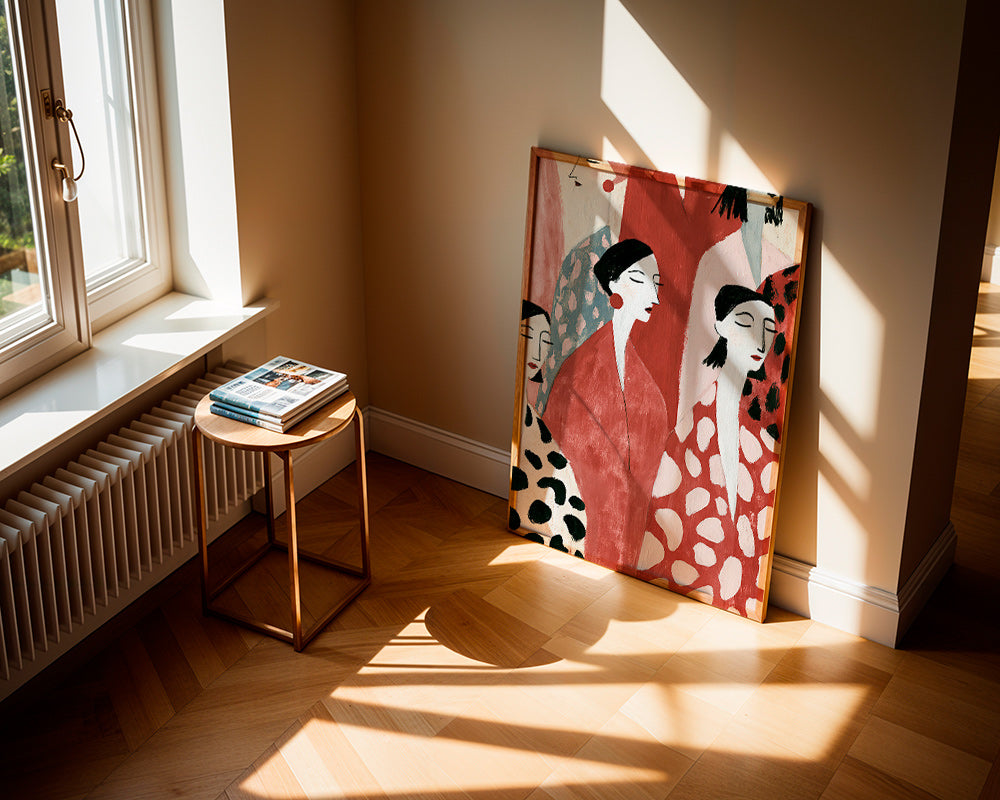 Illustration weiblicher Figuren in Rot
