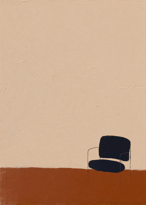 Minimalistisches Bild: Stuhl auf ockerfarbenem Boden