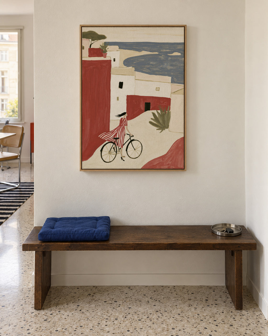 Coastal Bicycle - Framed canvas in an interior