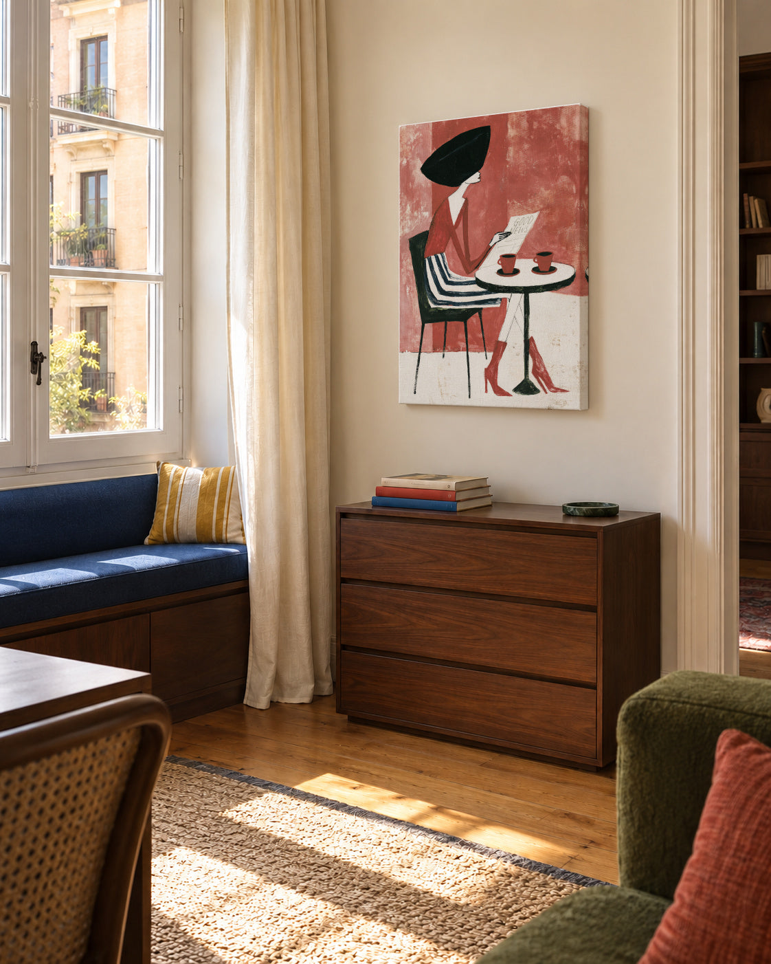 Café Rosé - Unframed canvas in an interior