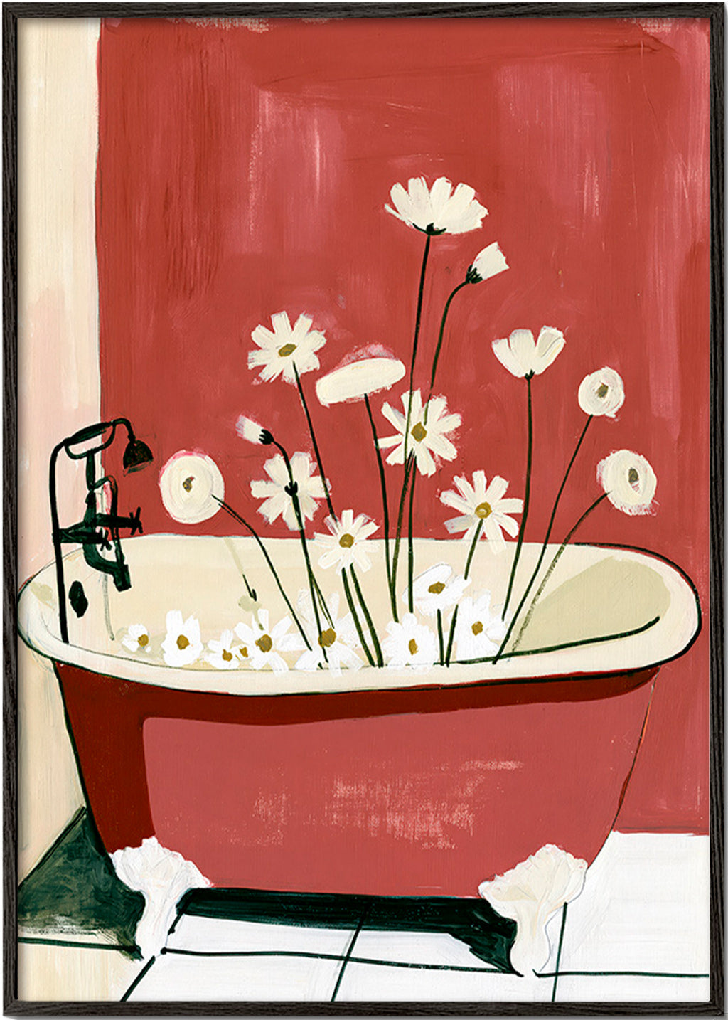 Botanischer Druck mit Blumen in der Badewanne