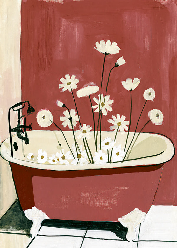Botanischer Druck mit Blumen in der Badewanne