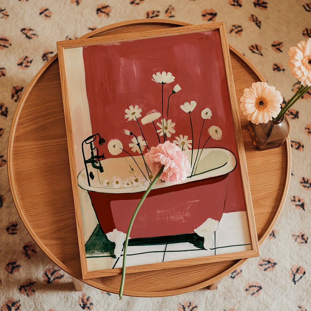 Botanischer Druck mit Blumen in der Badewanne