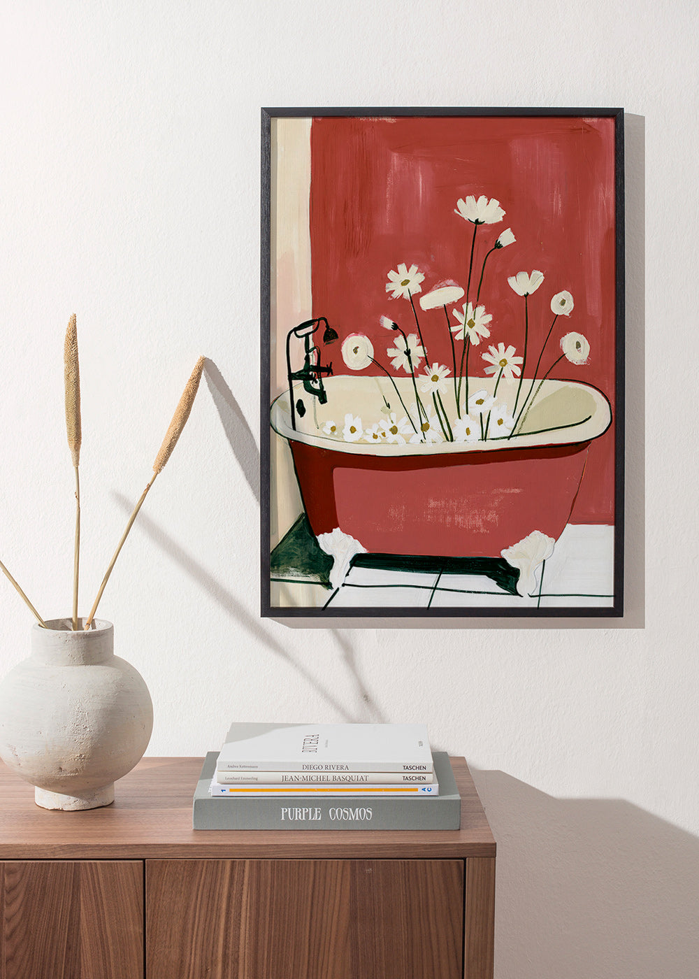 Botanischer Druck mit Blumen in der Badewanne