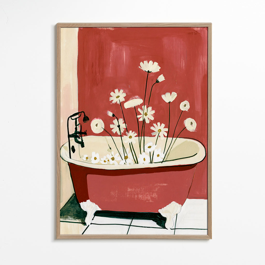 Botanischer Druck mit Blumen in der Badewanne