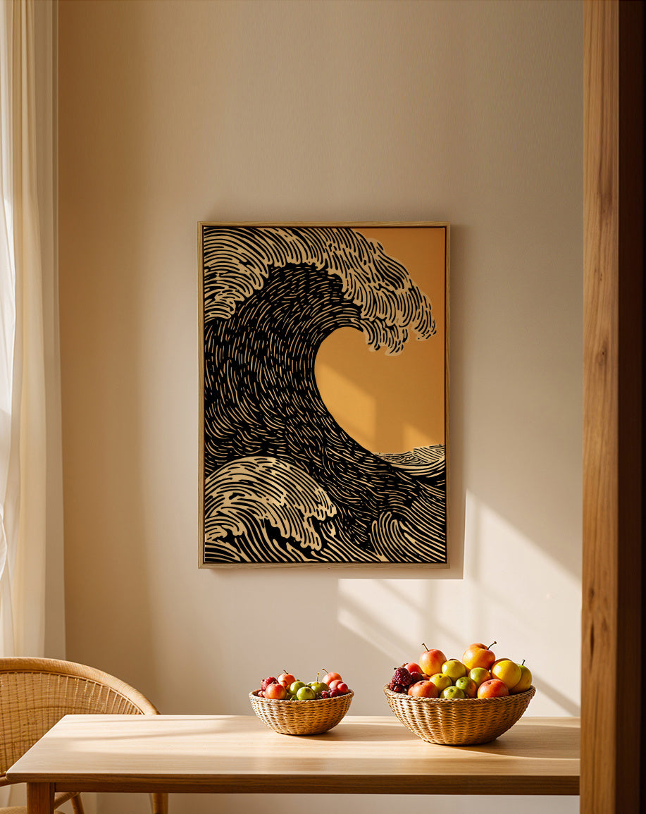 Black Wave - Framed canvas in an interior