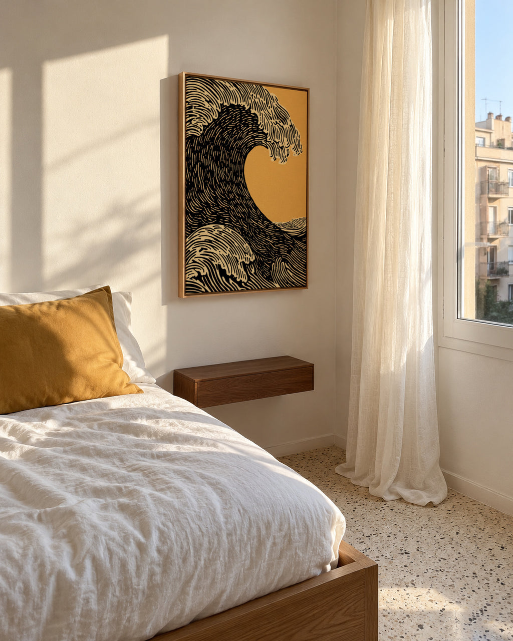 Black Wave - Framed canvas in an interior
