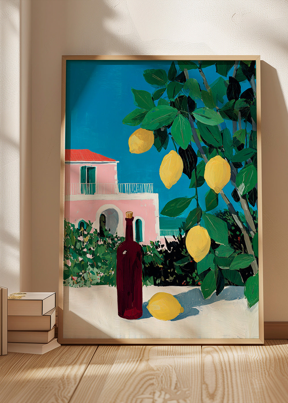 Küchenkunst mit Zitronen und Flasche