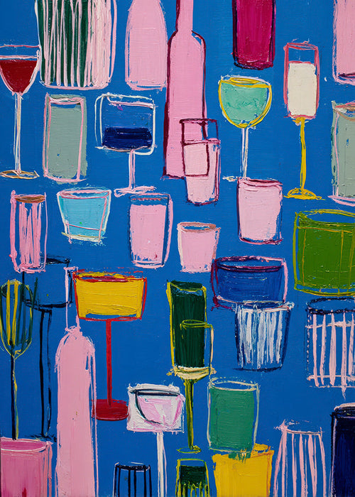 Küchenkunst: bunte Cocktails auf blauem Hintergrund