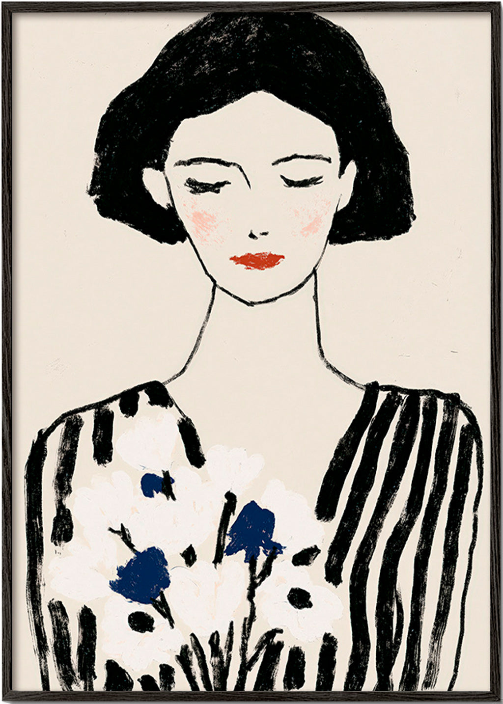 Illustration: Frauenportrait mit Blumenmotiv