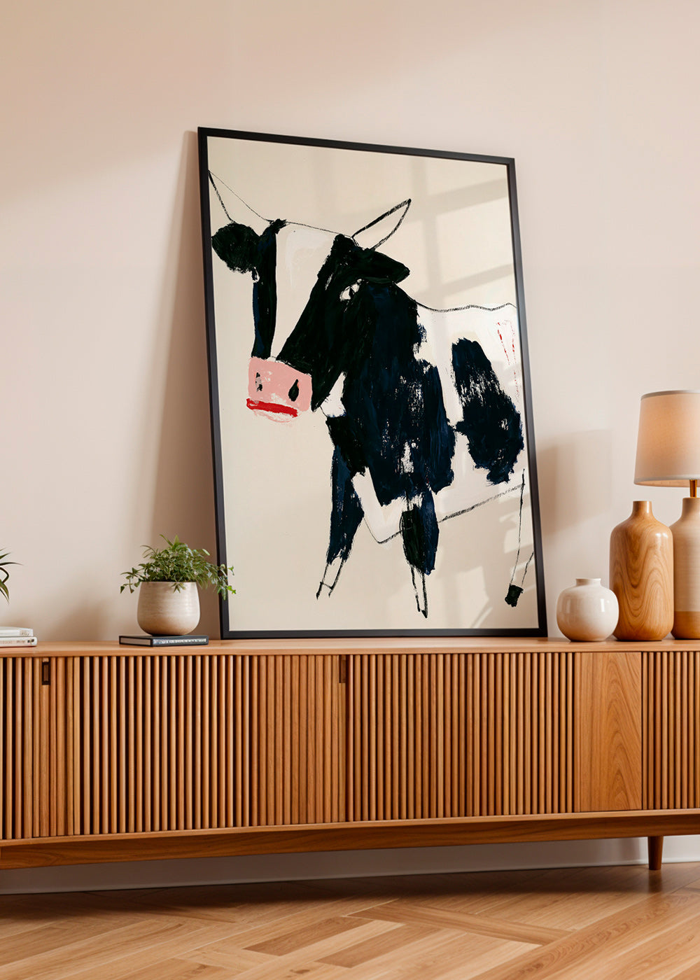 Kunstwerk Kuh mit verspielten Pinselstrichen