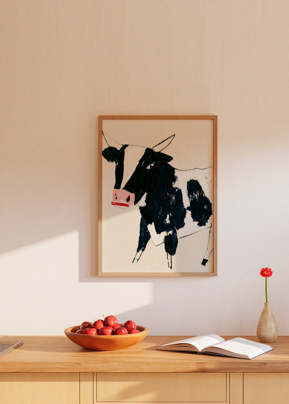 Kunstwerk Kuh mit verspielten Pinselstrichen