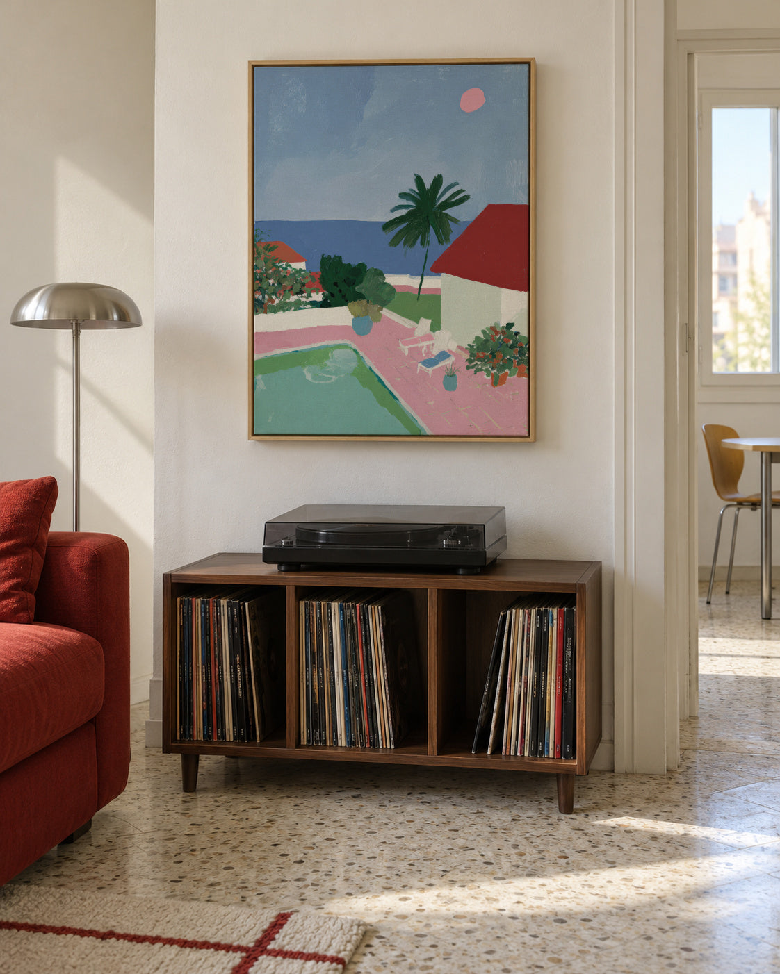 Pink Hillside - Framed canvas in an interior