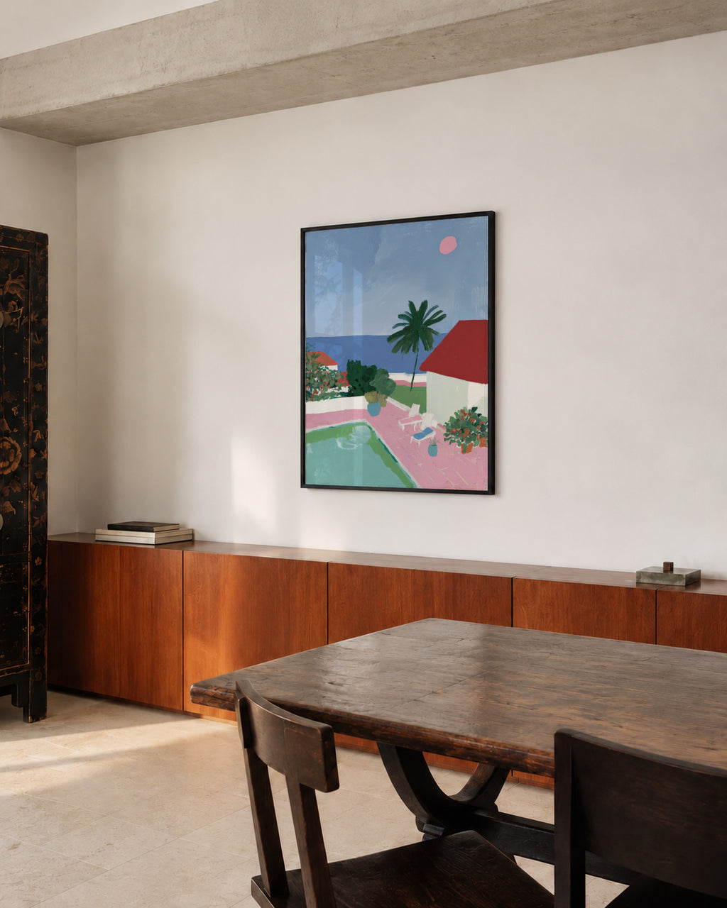 Pink Hillside - Framed poster in an interior