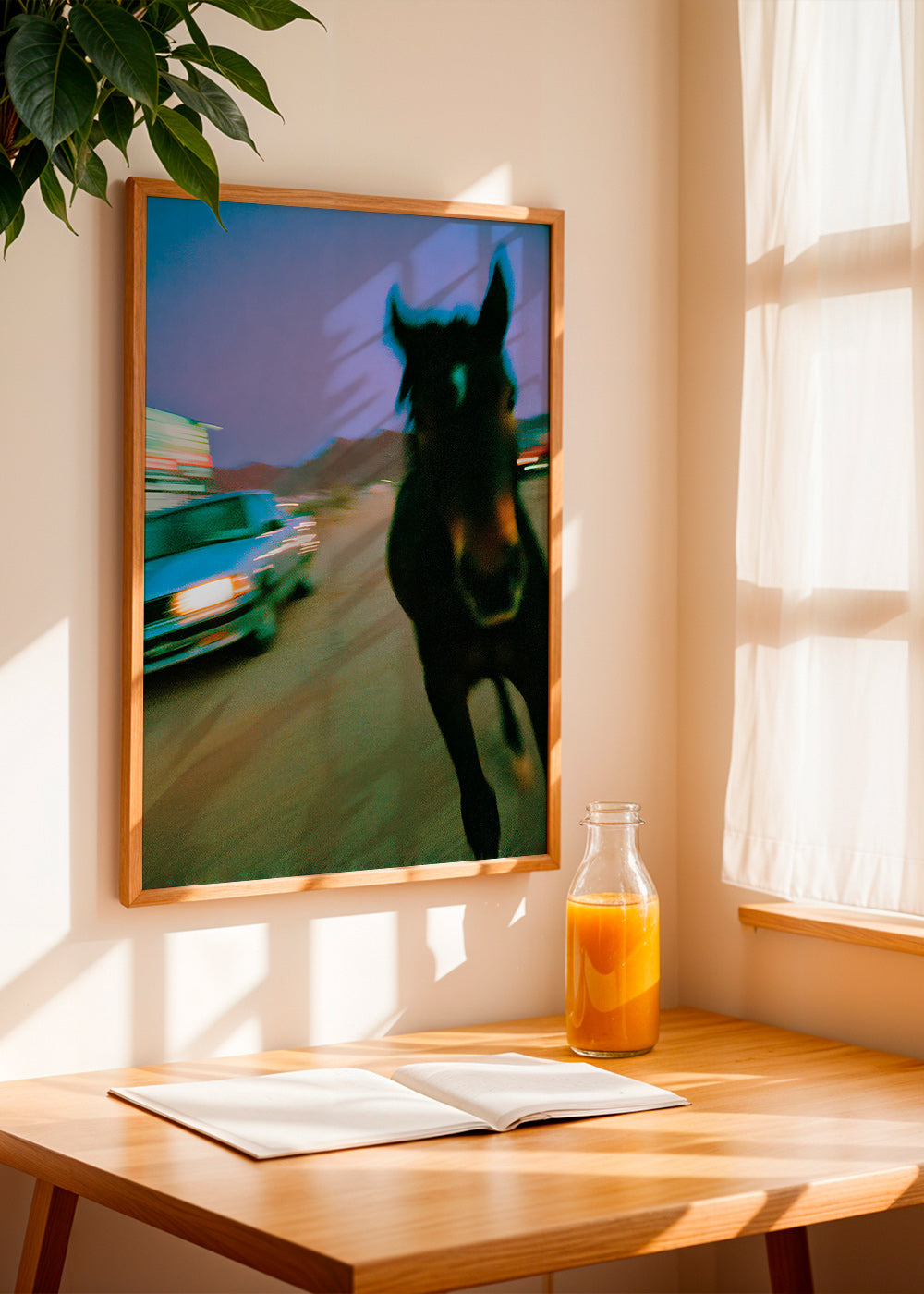 Kunstwerk Pferd in Bewegung bei Dämmerung