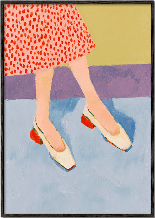 Illustration rote Schuhe mit gemustertem Rock