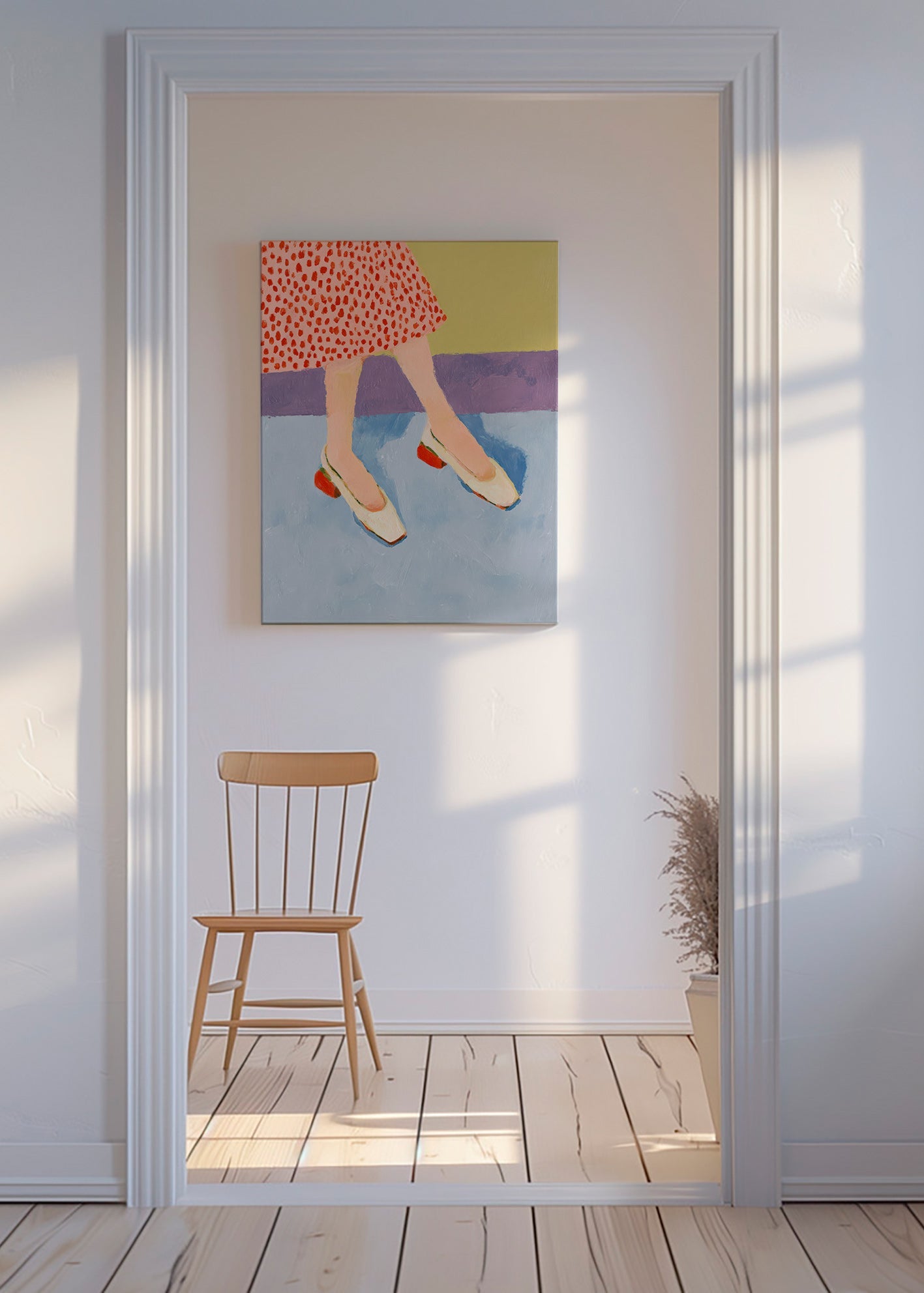 Illustration rote Schuhe mit gemustertem Rock