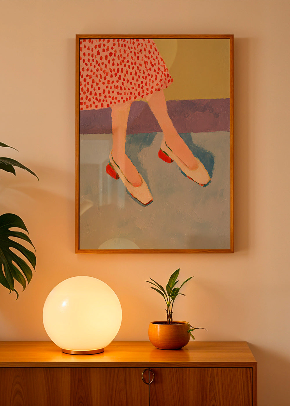 Illustration rote Schuhe mit gemustertem Rock