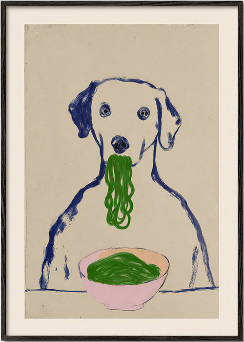 Küchenkunst: Hund mit Nudeln
