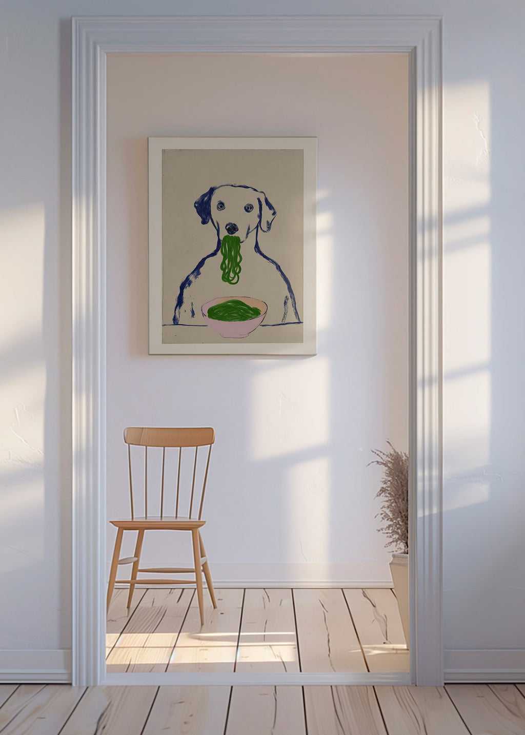 Küchenkunst: Hund mit Nudeln