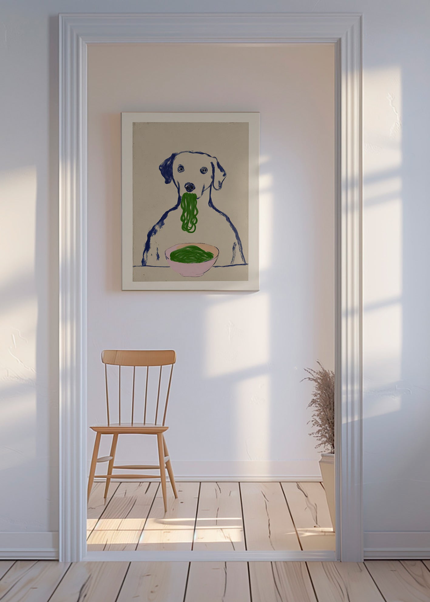 Küchenkunst: Hund mit Nudeln
