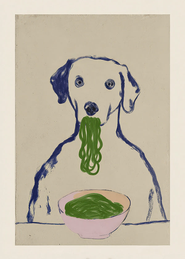 Küchenkunst: Hund mit Nudeln