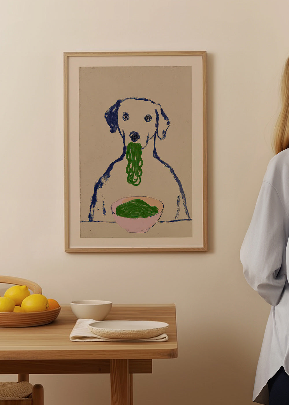Küchenkunst: Hund mit Nudeln