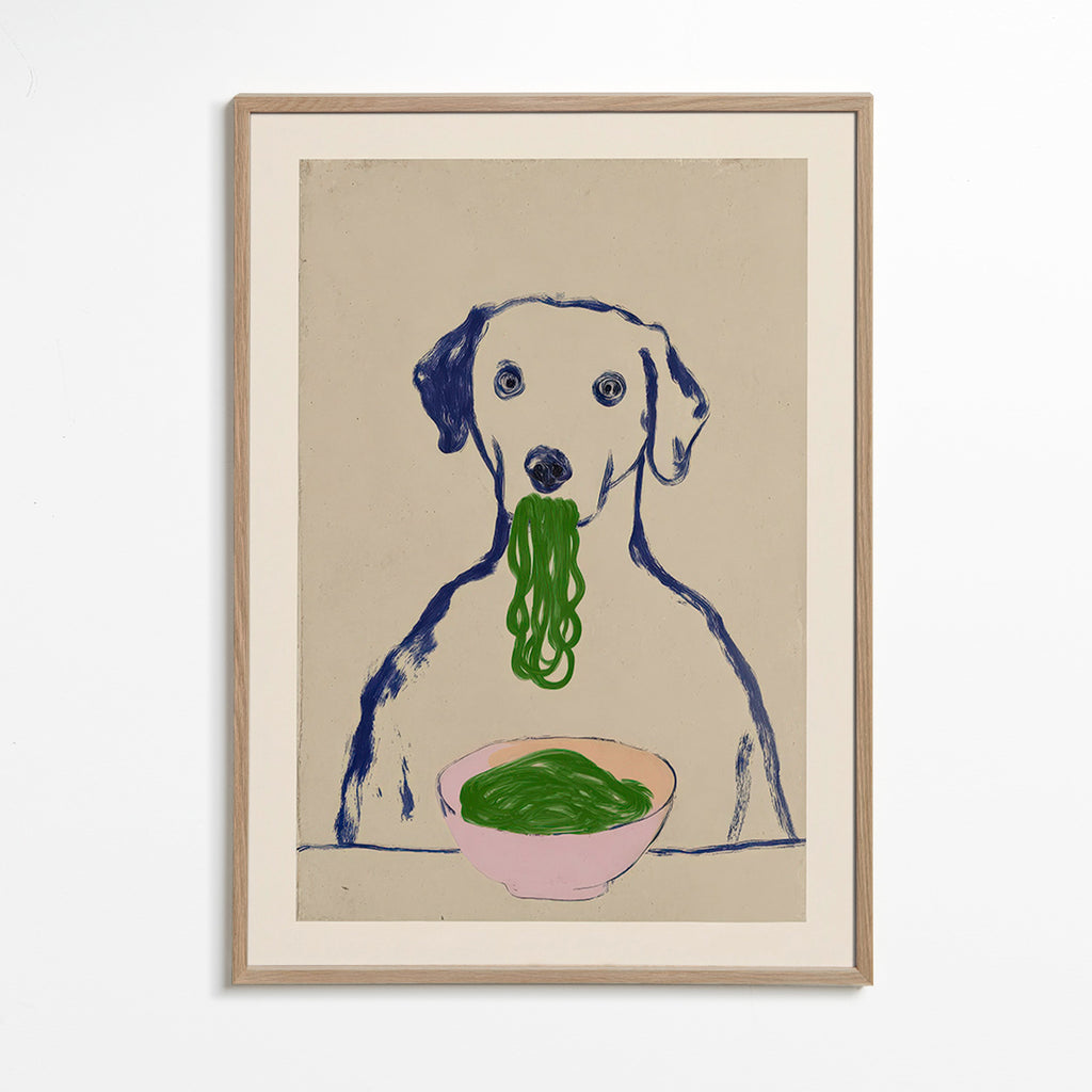 Küchenkunst: Hund mit Nudeln