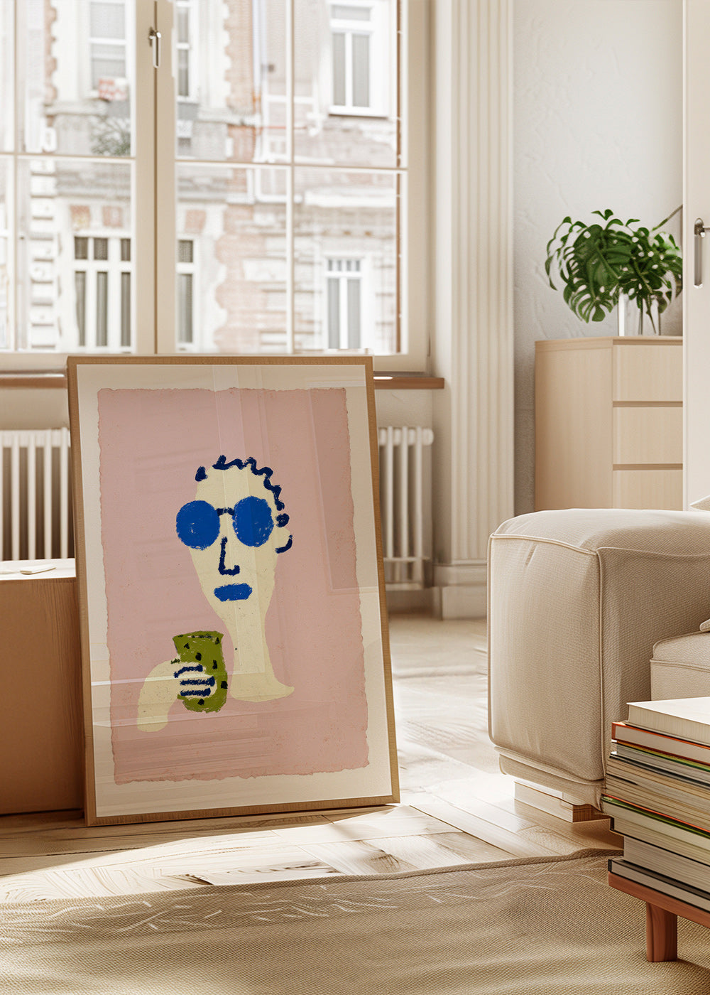 Illustration Porträt mit blauen Sonnenbrillen