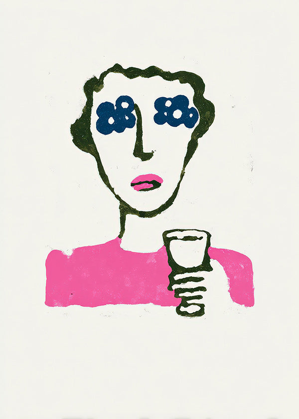 Illustration mit Blumenaugen und Becher