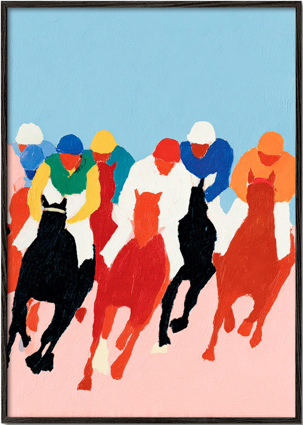 Sportkunst: farbenfrohes Pferderennen