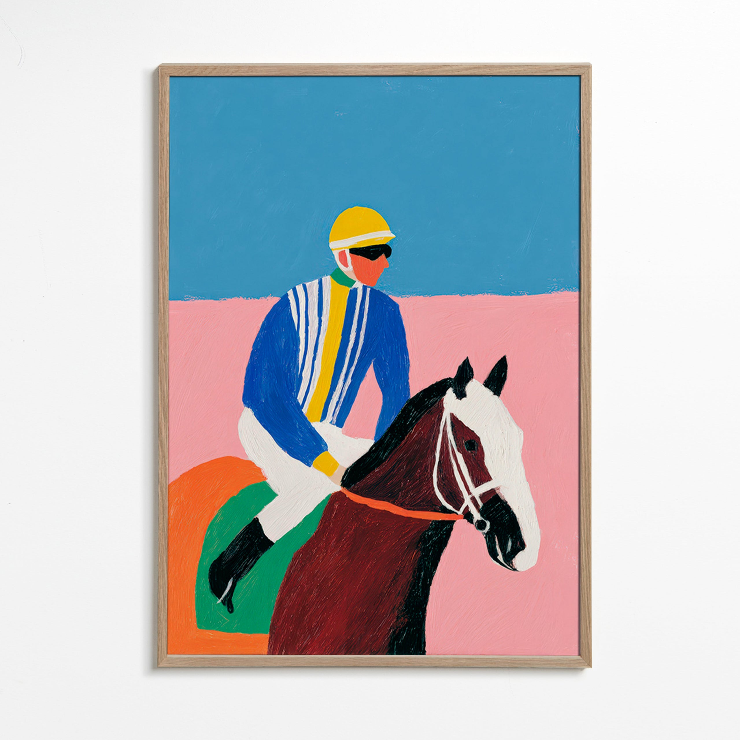 Sportkunst: Jockey und Pferd in flachen Farben