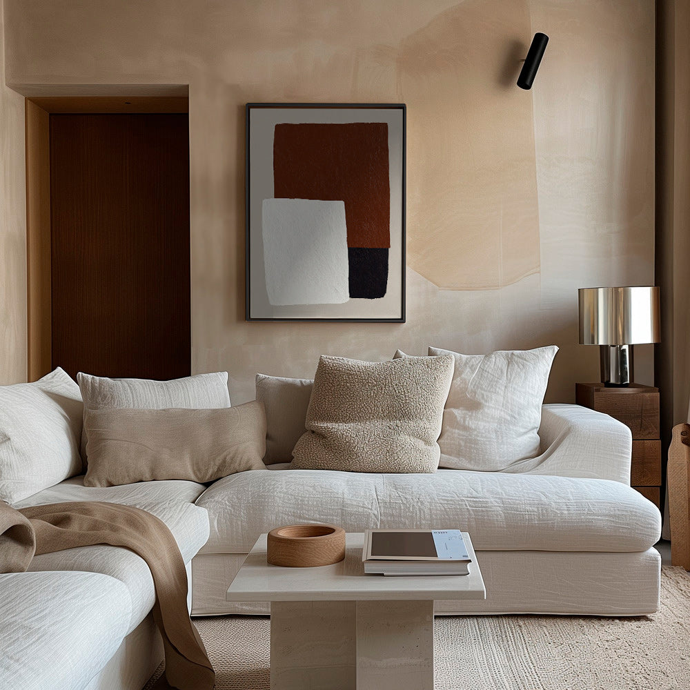 Minimalistisches Design mit braunen und weißen Blöcken