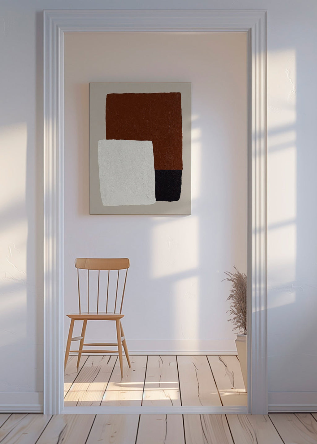 Minimalistisches Design mit braunen und weißen Blöcken